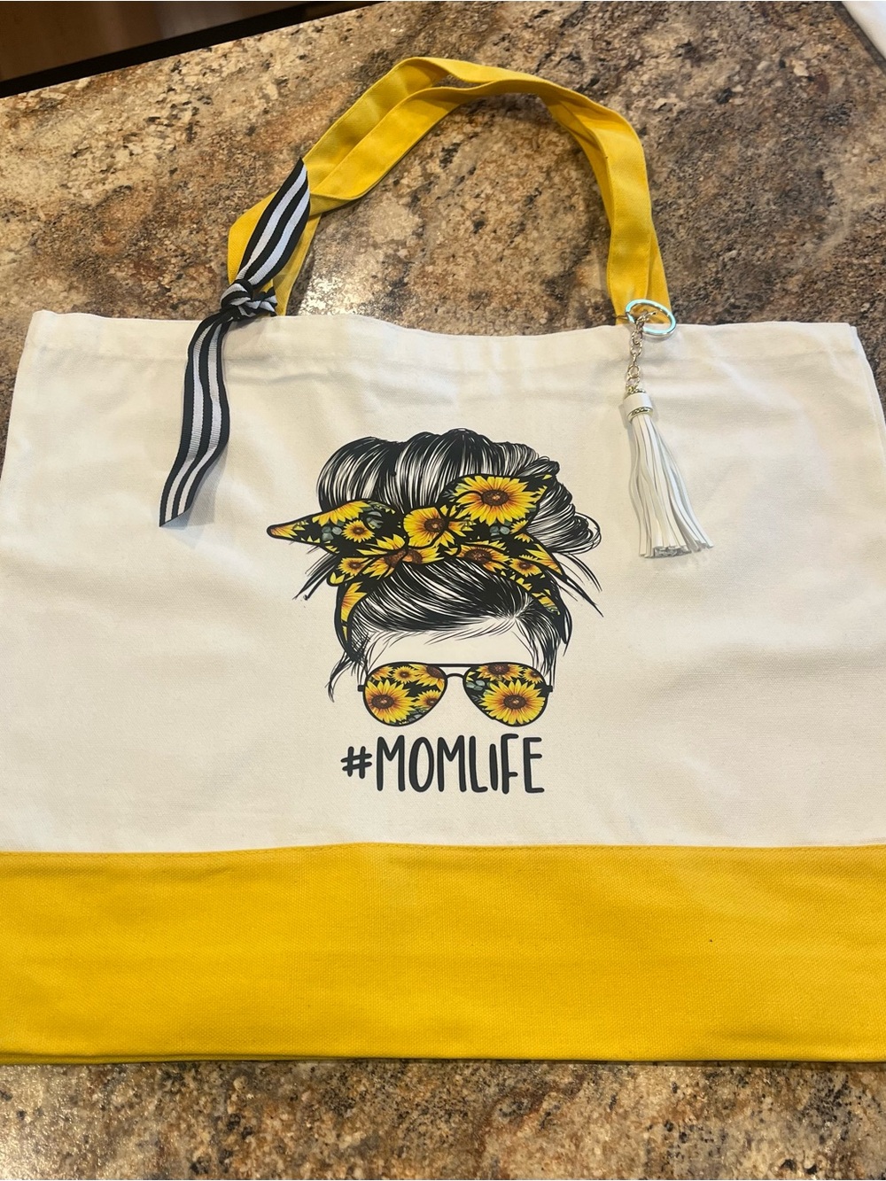 #MOMLIFE Yellow & White Canvas Tote Bag